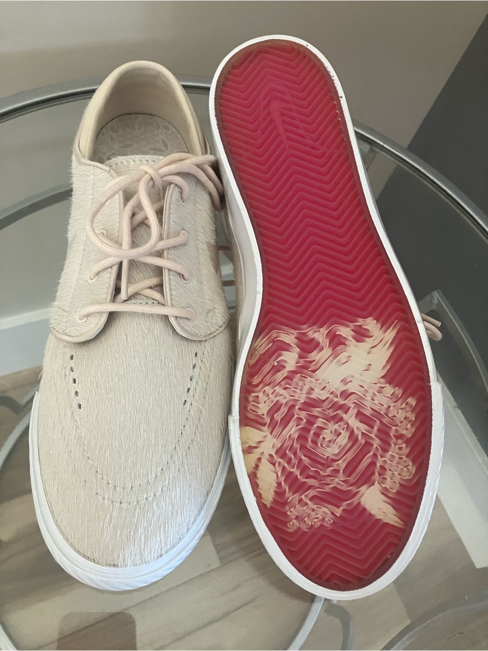 Brand New Nike Janoski Low-Top Sneakers in Light Beige Bovine Fur